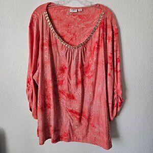 Cato Orange Sequin Top with Rhinestone Neckline Size 26W-28W